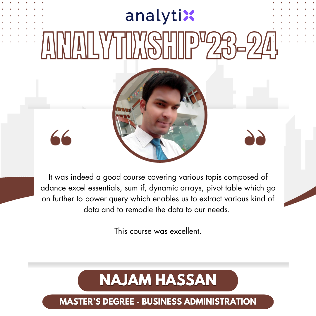 Najam Hassan – Advance Excel and Power BI